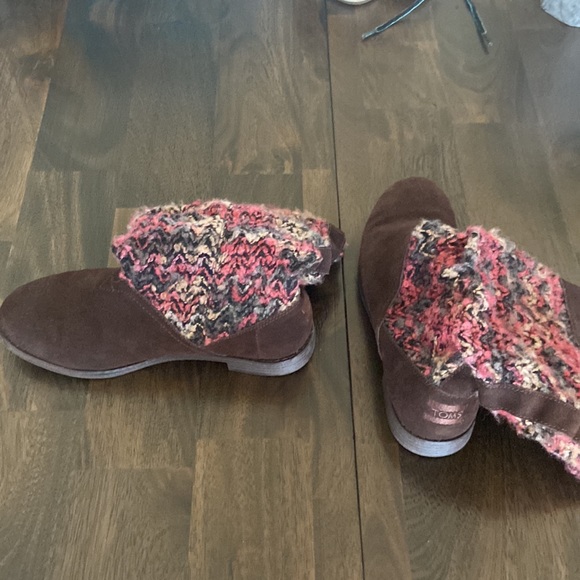 TOMS Serra Sweater Boot Slouchy Size 7 Brown Suede Chunky Knit Pink Lodgecore - Picture 10 of 15